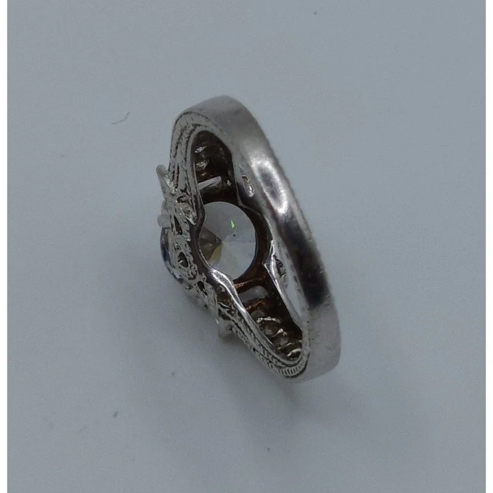 925 Sterling Silver Cubic Zirconia Engagement Ring Womens 7 Filigree Baguette